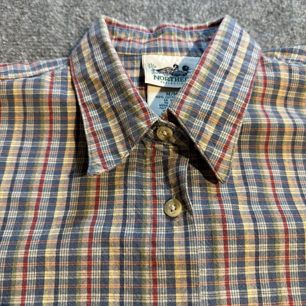Vintage Northern Reflections Shirt Mens Medium Plaid Short Sleeve Button Front